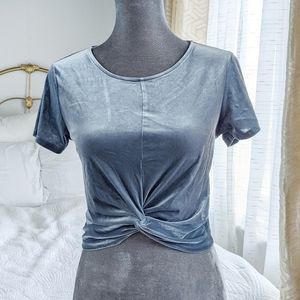 Forever 21 pale blue velvet twist knot crop top